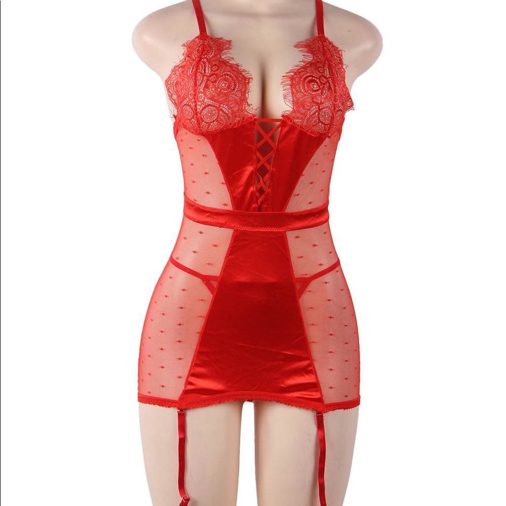 Satin and Lace Teddy w/ Garter
